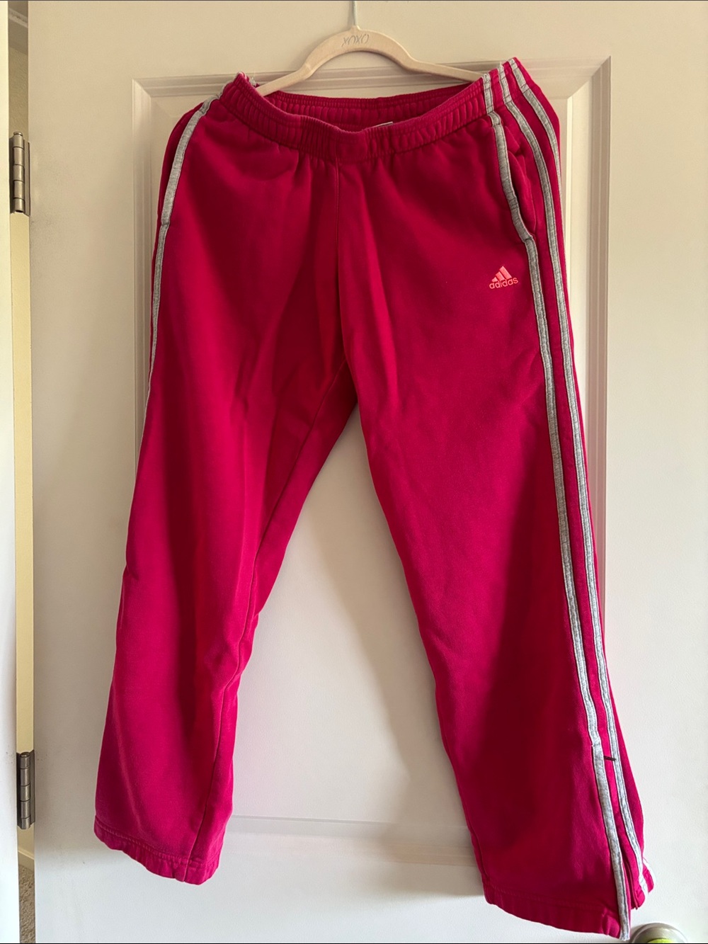 Adidas Women Bright Pink Sweatpants with Silver Stripes